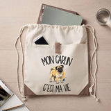 Sac à Dos avec Pochette Avant Beige Mon Carlin c'est ma vie