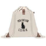 Sac à Dos avec Pochette Avant Beige Mon chat noir c'est ma vie