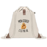 Sac à Dos avec Pochette Avant Beige Mon Cocker c'est ma vie