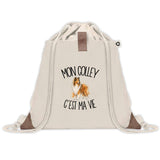 Sac à Dos avec Pochette Avant Beige Mon Colley c'est ma vie