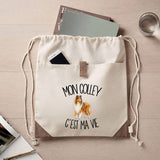 Sac à Dos avec Pochette Avant Beige Mon Colley c'est ma vie
