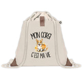Sac à Dos avec Pochette Avant Beige Mon Corgi c'est ma vie