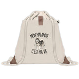 Sac à Dos avec Pochette Avant Beige Mon Malamute c'est ma vie