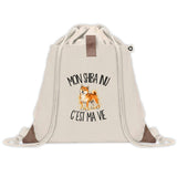 Sac à Dos avec Pochette Avant Beige Mon Shiba Inu c'est ma vie