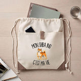 Sac à Dos avec Pochette Avant Beige Mon Shiba Inu c'est ma vie