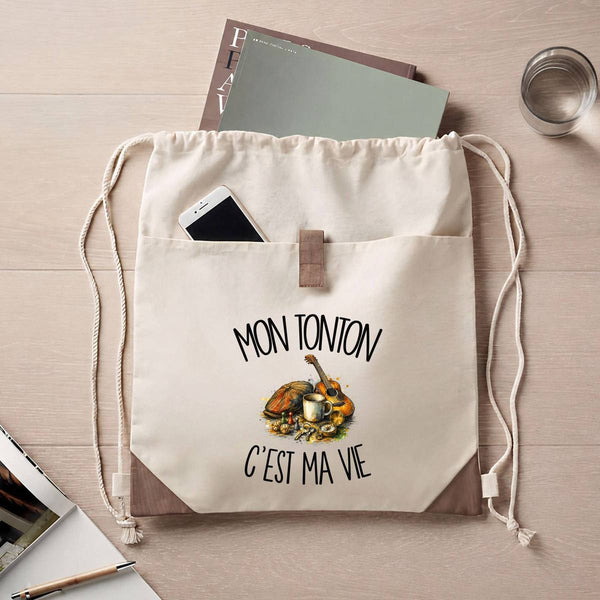 Sac à Dos avec Pochette Avant Beige Mon tonton c'est ma vie