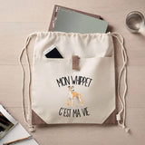 Sac à Dos avec Pochette Avant Beige Mon Whippet c'est ma vie