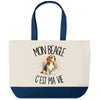 Grand Sac Cabas Fond Bleu Mon Beagle c'est ma vie