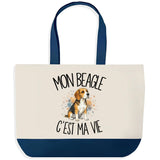 Grand Sac Cabas Fond Bleu Mon Beagle c'est ma vie