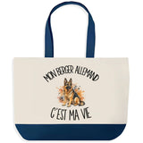 Grand Sac Cabas Fond Bleu Mon Berger Allemand c'est ma vie