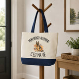 Grand Sac Cabas Fond Bleu Mon Berger Allemand c'est ma vie