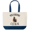 Grand Sac Cabas Fond Bleu Mon Doberman c'est ma vie