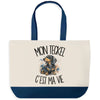 Grand Sac Cabas Fond Bleu Mon Teckel c'est ma vie