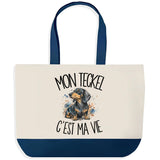 Grand Sac Cabas Fond Bleu Mon Teckel c'est ma vie