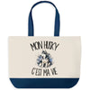 Grand Sac Cabas Fond Bleu Mon Husky c'est ma vie