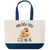 Grand Sac Cabas Fond Bleu Mon Chow-Chow c'est ma vie