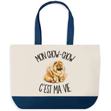 Grand Sac Cabas Fond Bleu Mon Chow-Chow c'est ma vie
