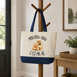 Grand Sac Cabas Fond Bleu Mon Chow-Chow c'est ma vie