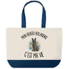 Grand Sac Cabas Fond Bleu Mon Berger Hollandais c'est ma vie