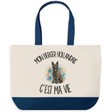 Grand Sac Cabas Fond Bleu Mon Berger Hollandais c'est ma vie