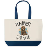 Grand Sac Cabas Fond Bleu Mon Barbet c'est ma vie