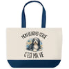 Grand Sac Cabas Fond Bleu Mon Bearded Collie c'est ma vie