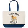 Grand Sac Cabas Fond Bleu Mon Braque Hongrois c'est ma vie