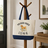 Grand Sac Cabas Fond Bleu Mon Braque Hongrois c'est ma vie