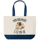 Grand Sac Cabas Fond Bleu Mon Bullmastiff c'est ma vie