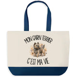 Grand Sac Cabas Fond Bleu Mon Cairn Terrier c'est ma vie