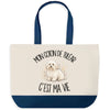 Grand Sac Cabas Fond Bleu Mon Coton de Tuléar c'est ma vie