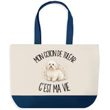 Grand Sac Cabas Fond Bleu Mon Coton de Tuléar c'est ma vie