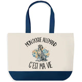 Grand Sac Cabas Fond Bleu Mon Dogue Allemand c'est ma vie
