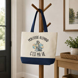 Grand Sac Cabas Fond Bleu Mon Dogue Allemand c'est ma vie