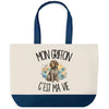 Grand Sac Cabas Fond Bleu Mon Griffon c'est ma vie