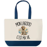 Grand Sac Cabas Fond Bleu Mon Lagotto c'est ma vie