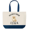 Grand Sac Cabas Fond Bleu Mon Loulou de Poméranie c'est ma vie