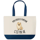 Grand Sac Cabas Fond Bleu Mon Loulou de Poméranie c'est ma vie