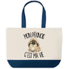 Grand Sac Cabas Fond Bleu Mon Pékinois c'est ma vie