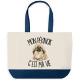 Grand Sac Cabas Fond Bleu Mon Pékinois c'est ma vie