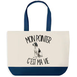 Grand Sac Cabas Fond Bleu Mon Pointer c'est ma vie