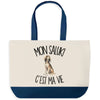 Grand Sac Cabas Fond Bleu Mon Saluki c'est ma vie
