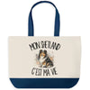 Grand Sac Cabas Fond Bleu Mon Shetland c'est ma vie