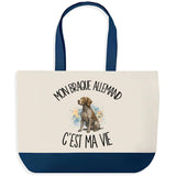 Grand Sac Cabas Fond Bleu Mon Braque Allemand c'est ma vie