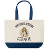 Grand Sac Cabas Fond Bleu Mon Cocker Américain c'est ma vie