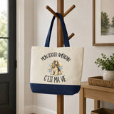 Grand Sac Cabas Fond Bleu Mon Cocker Américain c'est ma vie