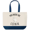 Grand Sac Cabas Fond Bleu Mon Angora Turc c'est ma vie
