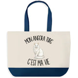 Grand Sac Cabas Fond Bleu Mon Angora Turc c'est ma vie