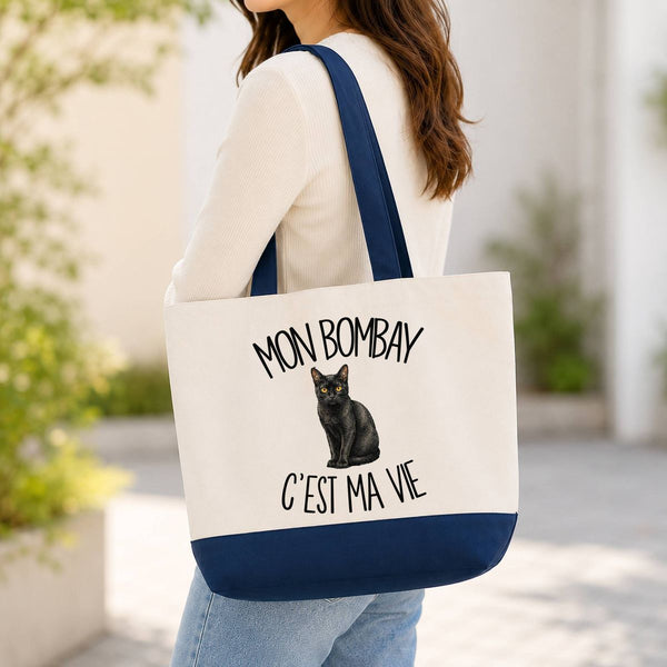 Grand Sac Cabas Fond Bleu Mon Bombay c'est ma vie
