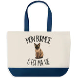Grand Sac Cabas Fond Bleu Mon Burmese c'est ma vie